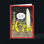Grappige Bananen Kerstkaarten | Kerstgroet Feestdagen Kaart<br><div class="desc">Absoluut hysterisch grappige bananenkerstkaarten waardoor familie, vrienden en collega's op de grond liggen te lachen! Je kan zelfs lol hebben door de tekst in de tekstballonnen aan te passen... De unieke illustratie gemaakt door Raphaela Wilson toont 2 cartoonbananen die praten op een kerstfeest... Eén banaan geeft per ongeluk zijn vriend...</div>