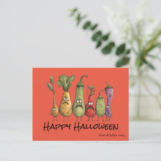 Grappige bange veggie Halloween Briefkaart (Staand voorkant)