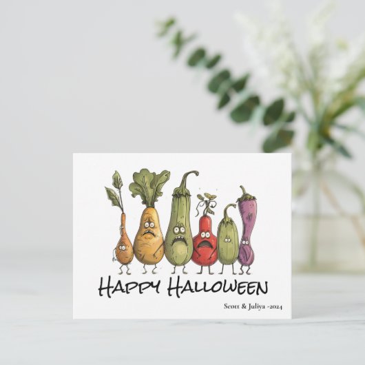 Grappige bange veggie Halloween Briefkaart (Staand voorkant)