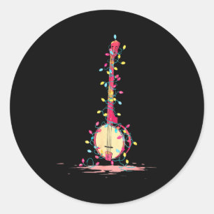 Grappige Banjo Kerst Grafische Lichten Liefhebber Ronde Sticker