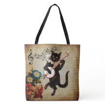 Grappige Banjo Muzikant Cat Canvas tas