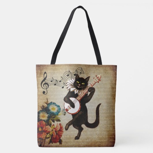 Grappige Banjo Muzikant Cat Canvas tas (Voorkant)