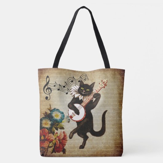 Grappige Banjo Muzikant Cat Canvas tas (Achterkant)