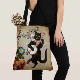 Grappige Banjo Muzikant Cat Canvas tas