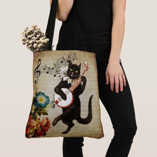 Grappige Banjo Muzikant Cat Canvas tas (Dichtbij)