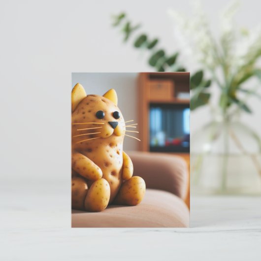 Grappige bank aardappel kat woordspeling briefkaart (Staand voorkant)