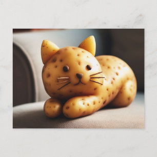Grappige bankaardappelhondkat ligt languit op de b briefkaart