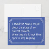 Grappige bankrekening grap briefkaart (Voorkant / Achterkant)