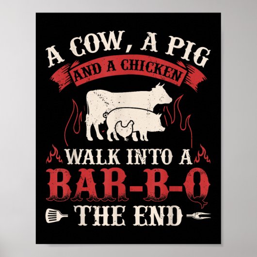 Grappige Barbecue Koe Varken Kip Graphic Vlees Rok Poster (Voorkant)