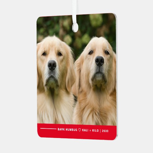 Grappige Bark Humbug Hond Foto Kerstmis Gepersonal Metalen Ornament (Voorkant links)