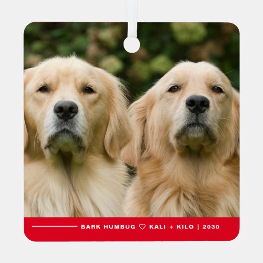 Grappige Bark Humbug Hond Foto Kerstmis Gepersonal Metalen Ornament (Achterkant)