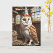 Grappige Barn Owl Verjaardag wensen voor alle leef Kaart (Gele Bloem)