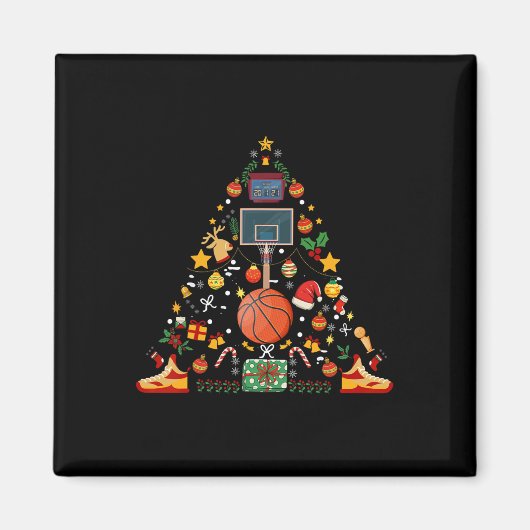 Grappige Basketbal Bal Hoop Kerstboom Merry Xm Magneet (Voorkant)