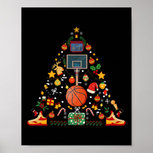 Grappige Basketbal Bal Hoop Kerstboom Merry Xm Poster