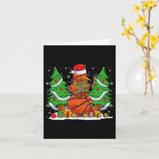 Grappige Basketbal Ballen Sneeuwman Kerstboom Lich Kaart (Gele Bloem)