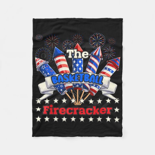 Grappige Basketbal Firecracker 4th of July familie Fleece Deken (Voorkant)