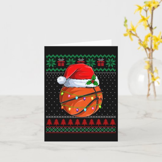 Grappige Basketbal Kerst Lelijke Trui Santa Hat Kaart (Gele Bloem)
