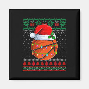 Grappige Basketbal Kerst Lelijke Trui Santa Hat Magneet