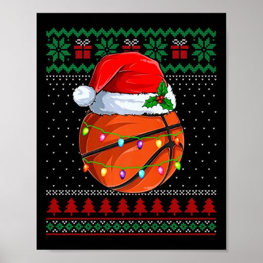 Grappige Basketbal Kerst Lelijke Trui Santa Hat Poster (Voorkant)