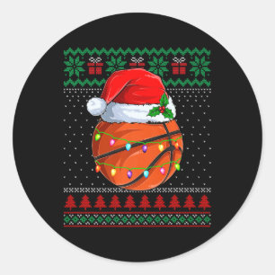 Grappige Basketbal Kerst Lelijke Trui Santa Hat Ronde Sticker