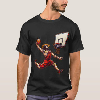 Grappige Basketbal Retro Jezus Christus T-shirt