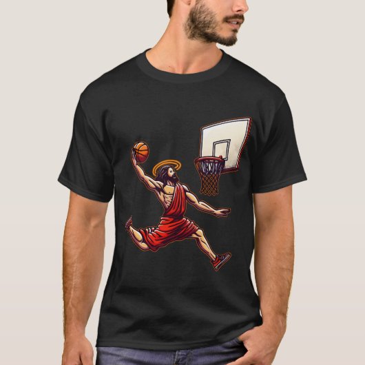 Grappige Basketbal Retro Jezus Christus T-shirt (Voorkant)