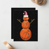 Grappige Basketbal Sneeuwman Kerst Nieuwjaar Cadea Notitiekaartje (Voorkant / Achterkant in situ)