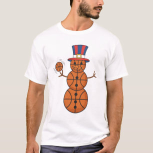Grappige basketbal sneeuwman patriottische vakanti t-shirt