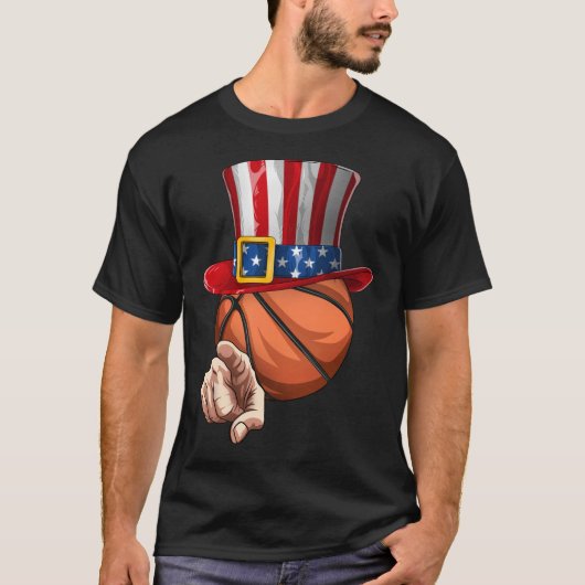 Grappige basketballiefhebbers Uncle Sam 4 juli T-shirt (Voorkant)