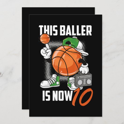 Grappige basketballspeler 10 jaar wordt 10 kaart (Voorkant / Achterkant)