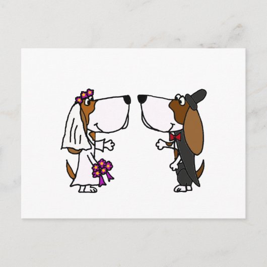 Grappige Basset Hound Bruid en bruidegom Trouwkuns Briefkaart (Voorkant)