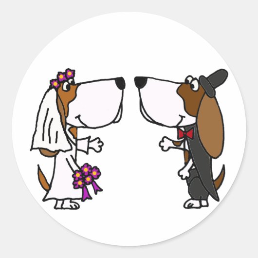 Grappige Basset Hound Bruid en bruidegom Trouwkuns Ronde Sticker (Voorkant)