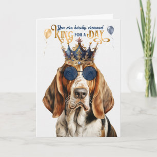 Grappige Basset Hound Dog King voor een Dag Verjaa Kaart