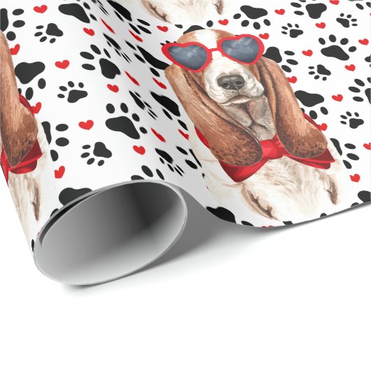 Grappige Basset Hound Dog Love Rode harten en pote Cadeaupapier (Rol Hoek)