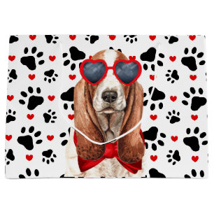 Grappige Basset Hound Dog Love Rode harten en pote Groot Cadeauzakje