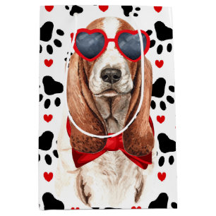 Grappige Basset Hound Dog Love Rode harten en pote Medium Cadeauzakje