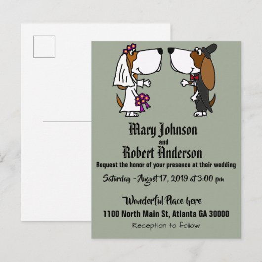 Grappige Basset Hound Hond bruiloft uitnodiging (Voorkant / Achterkant)