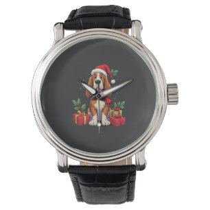 Grappige Basset Hound Hond Kerst Outfits Kerstman Horloge