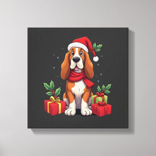 Grappige Basset Hound Hond Kerst Outfits Sinterkla Canvas Afdruk (Voorkant)
