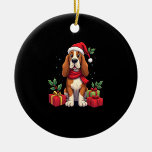 Grappige Basset Hound Hond Kerst Outfits Sinterkla Keramisch Ornament