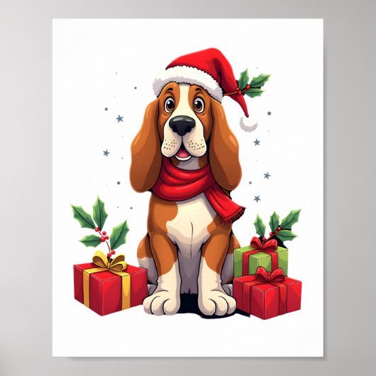 Grappige Basset Hound Hond Kerst Outfits Sinterkla Poster (Voorkant)