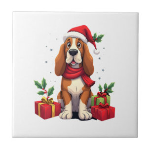 Grappige Basset Hound Hond Kerst Outfits Sinterkla Tegeltje