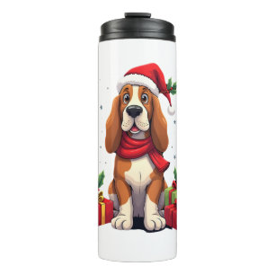 Grappige Basset Hound Hond Kerst Outfits Sinterkla Thermosbeker