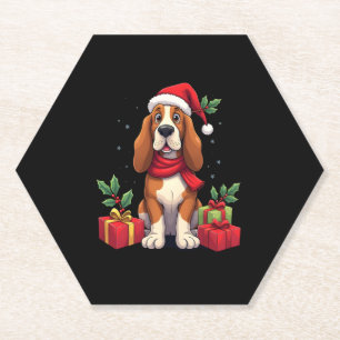 Grappige Basset Hound Hond Kerstoutfits Santa Hat Kartonnen Onderzetters