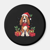 Grappige Basset Hound Hond Kerstoutfits Santa Hat Magneet (Voorkant)
