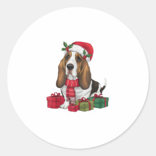 Grappige Basset Hound Hond Kerstoutfits Santa Hat Ronde Sticker