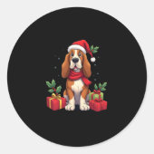 Grappige Basset Hound Hond Kerstoutfits Santa Hat Ronde Sticker (Voorkant)