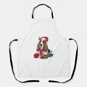 Grappige Basset Hound Hond Kerstoutfits Santa Hat Schort
