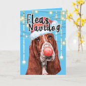 Grappige Basset hound Hond Kerstvlooien Navidog Kaart (Gele Bloem)