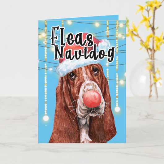 Grappige Basset hound Hond Kerstvlooien Navidog Kaart (Gele Bloem)